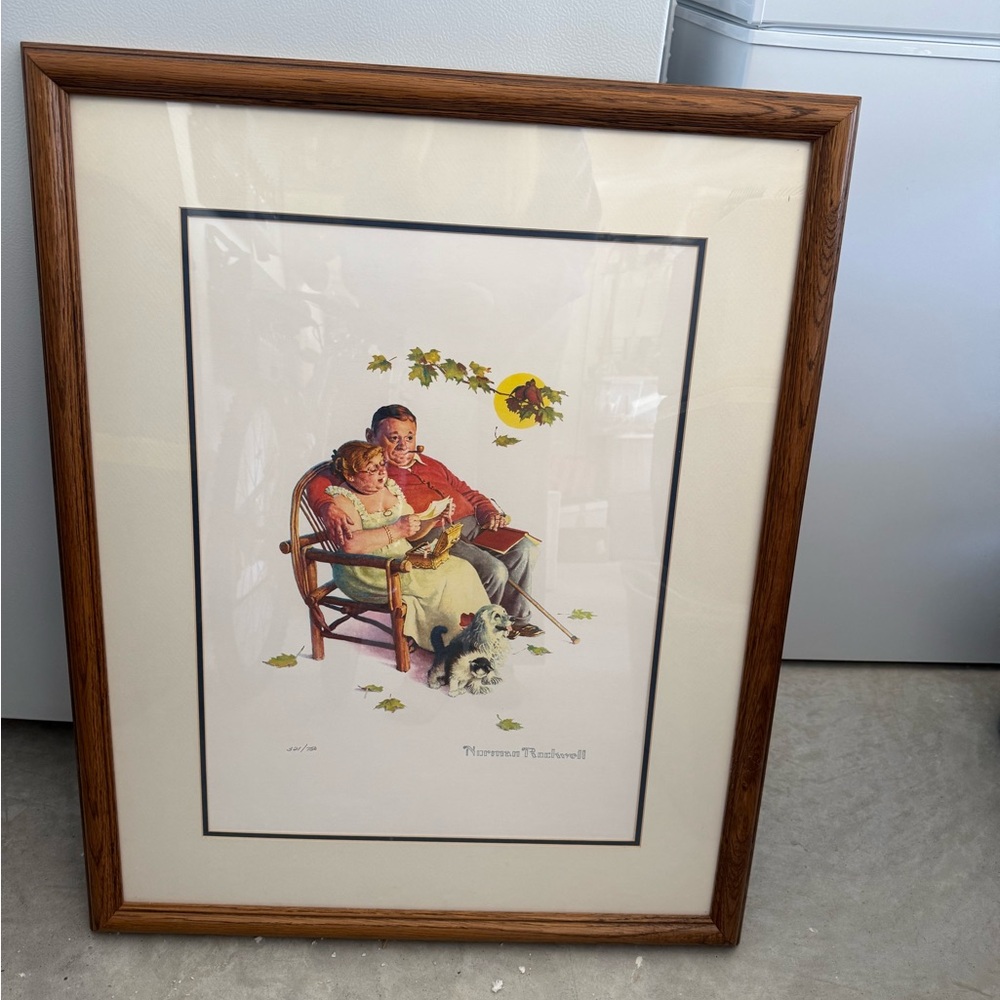 Norman Rockwell Illustration with Red and Yellow Accents - Picture 1 of 2
